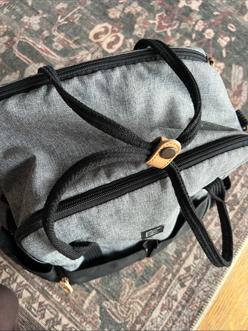 Petunia Pickle Bottom Gray and Black Convertible Tote Backpack Baby Bag